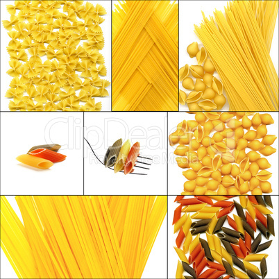 various type of Italian pasta collage