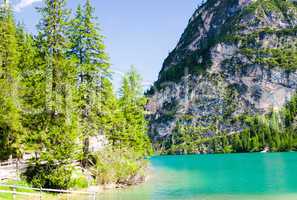 Wonderful waters of Braies lake on a summer day - Italian Alps