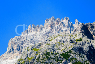 Beautiful landscape of Dolomites. Mountains and Trees in summer