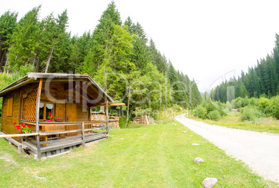 Wooden House on a Mountain landscape