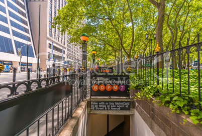 NEW YORK CITY - MAY 15, 2013: Subway entrance in Midtown Manhatt