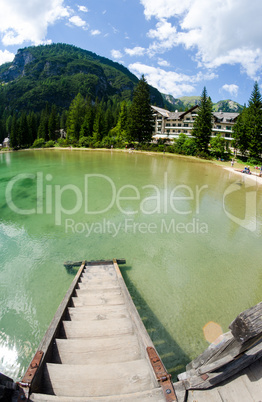 Wonderful waters of Braies lake on a summer day - Italian Alps