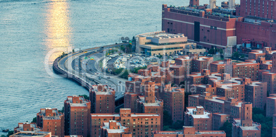 Beautiful aerial panoramic view of Manhattan skyscrapers, New Yo