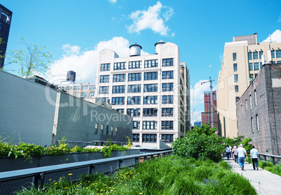 High Line Park in New York City. View on a beautiful sunny day