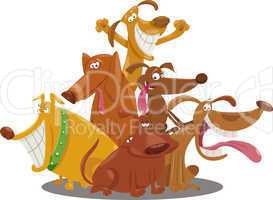playful dogs group cartoon illustration