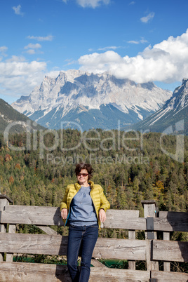 Woman in front of Zugspitze Mountain