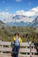 Woman in front of Zugspitze Mountain
