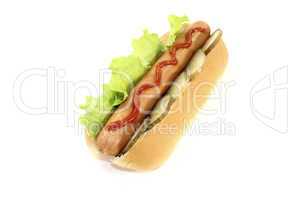 Hot dog mit Gurke Ketchup