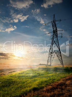 Electric pole and autumn field
