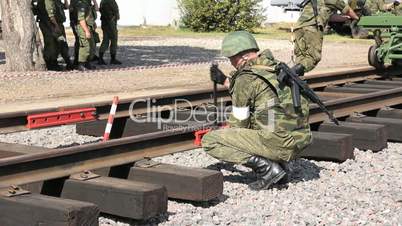 Soldiers build railway.