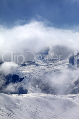 Off-piste slope in fog