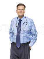 Handsome Smiling Male Doctor with Stethoscope on White