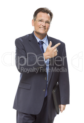 Handsome Businessman Pointing to the Side Isolated on White