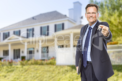 Real Estate Agent with House Keys in Front of Home