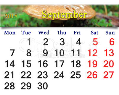 calendar for September of 2014 on the background of mushrooms