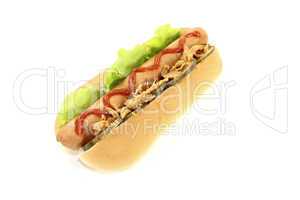 Hot dog mit Röstzwiebeln und Ketchup