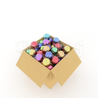Cardboard box and Christmas balls