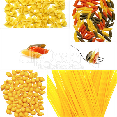 various type of Italian pasta collage