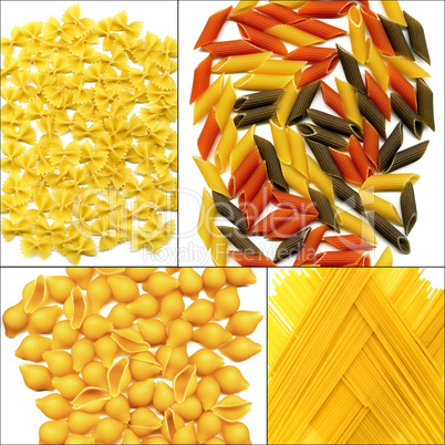 various type of Italian pasta collage