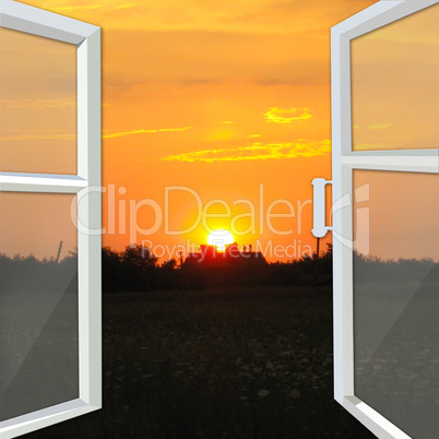 window opened to the bright sunset window opened to the bright sunset