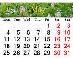 calendar for May of 2015 year with blossoming chestnut