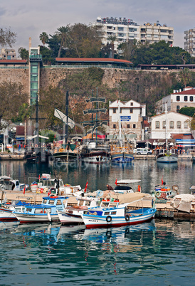 View of Kaleici, Antalya old town harbor.