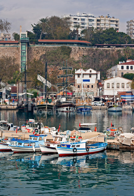 View of Kaleici, Antalya old town harbor.