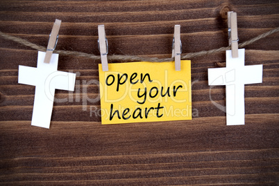 Yellow Label With Life Quote Open Your Heart