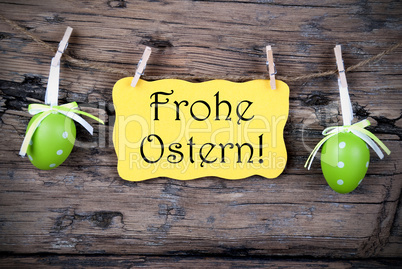 Yellow Easter Label With Frohe Ostern