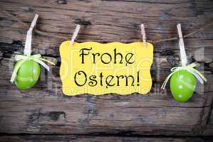 Yellow Easter Label With Frohe Ostern