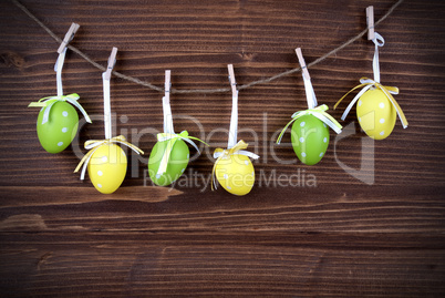 Six Green And Yellow Easter Eggs With Frame