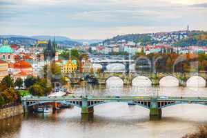 Overview of old Prague with Charles bridge