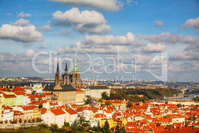 Aerial view of Prague on a sunny day