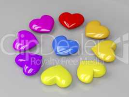 Colorful shiny hearts