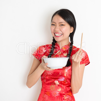 Asian chinese girl eating