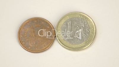 Two Spain Euro coins 2010 version and a 1 Euro coin
