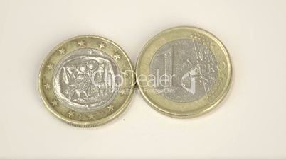 Two 1 Greece Euro coins on the table