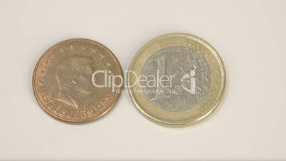 Two different Luxembourg Euro coins on the white table