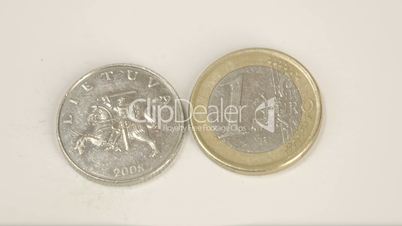 Old Lithuania 2008 coin and a 1 Euro coin