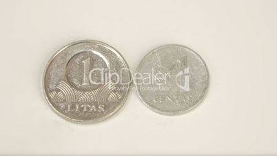 Old Lithuanian Litas coin and 1 centas coin