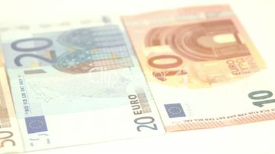 From 10 20 50 100 and 500 Euro bill lined up