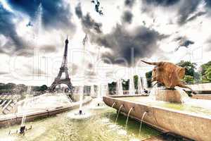 Trocadero gardens with Eiffel Tower view