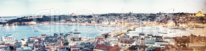 Wonderful panoramic view of Istanbul at dusk across Golden Horn