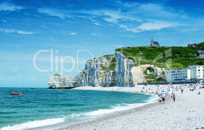Awesome cliffs of Etretat in Normandy. Geological rocks shapes