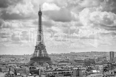Aerial view of Tour Eiffel and Paris cityscape