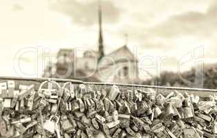 PARIS, FRANCE - JULY 21, 2014: Love padlocks on the Pont de l'Ar