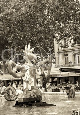PARIS, FRANCE - JULY 22, 2014: Stravinsky Fountain is a fountain