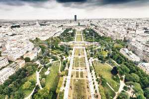Beautiful aerial view of Paris with buildings and parks