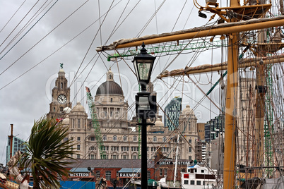 View of the Liver Buildings in Liverpool UK