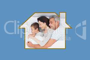 Composite image of cute family sleeping together in bed